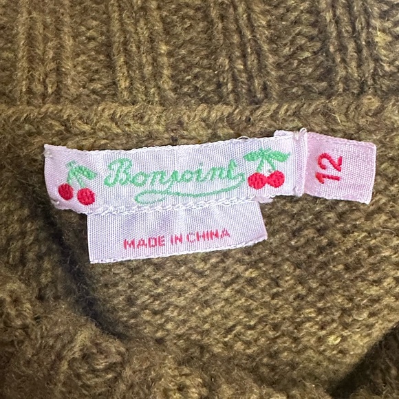 Bonpoint Girls Yak Wool/Wool Olive Turtleneck Sleeveless Sweater Poncho Size 12 - Picture 8 of 10